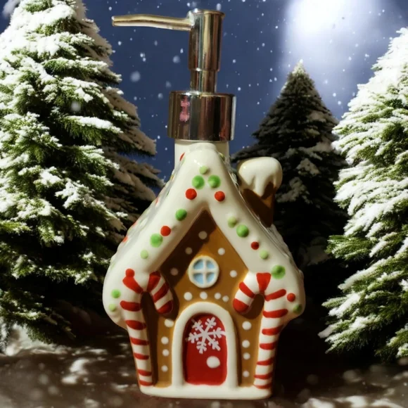 Hobby Lobby Painted Gloss Finish Ceramic Gingerbread House Soap Lotion Dispenser - Picture 1 of 6